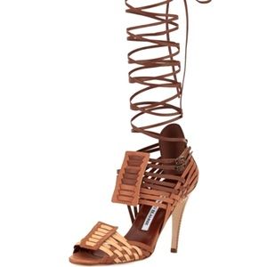 Manolo Blahnik Woven Stiletto with removable straps 37